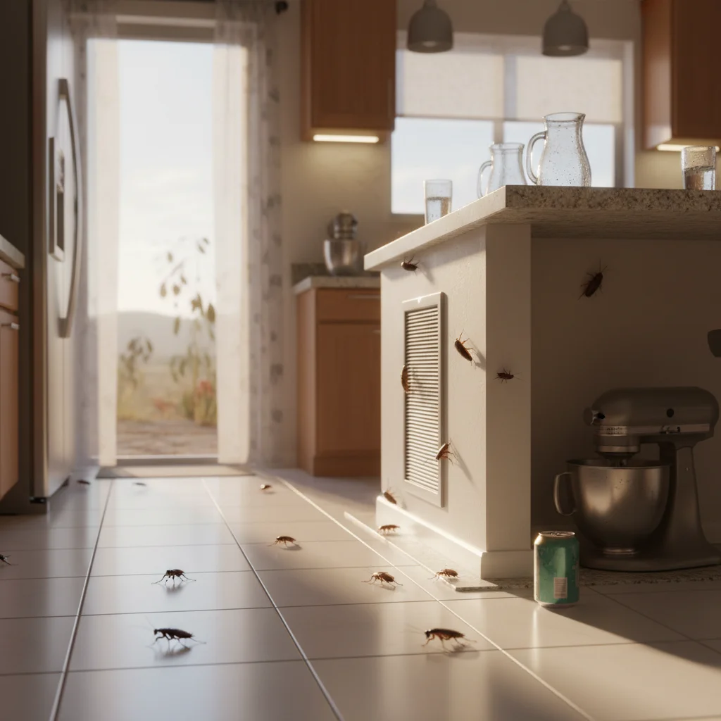 Cockroaches moving into a cool kitchen for refuge.
