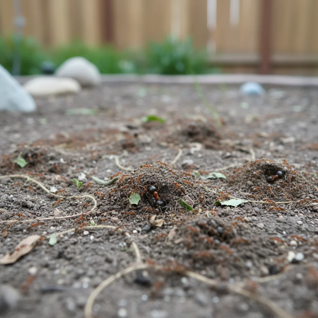 Interconnected Argentine ant colonies with multiple nests and trails.