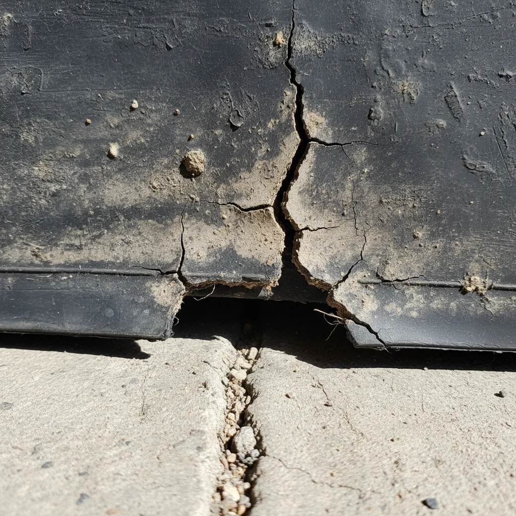 Garage door seal with visible wear and gaps due to heat exposure.