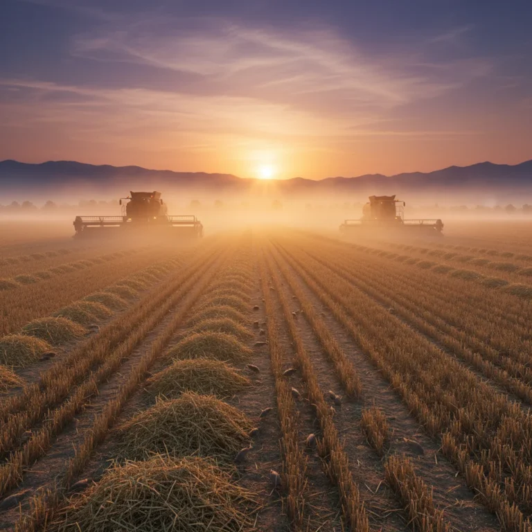 Central Valley fields post-harvest with rodents in motion and dramatic lighting.