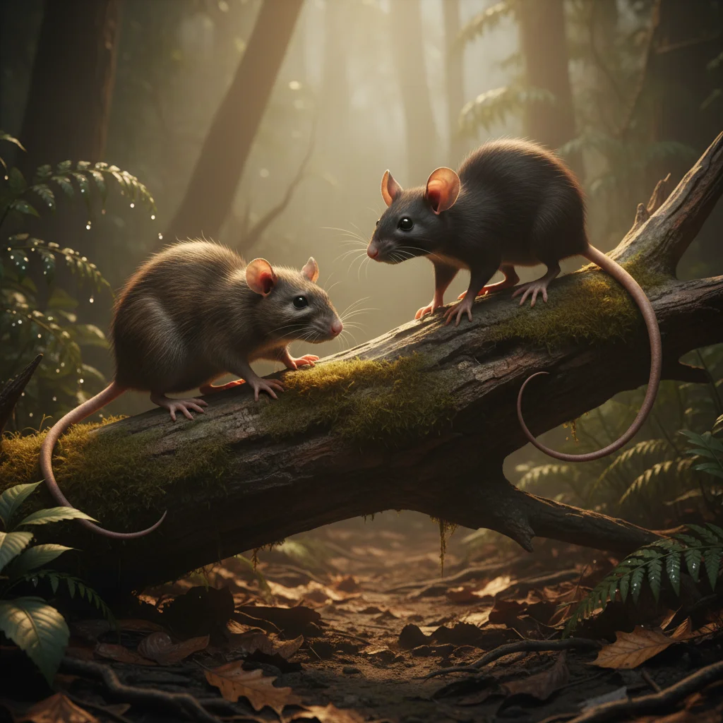 Norway rat and Roof rat side by side showing differences, with dramatic lighting.