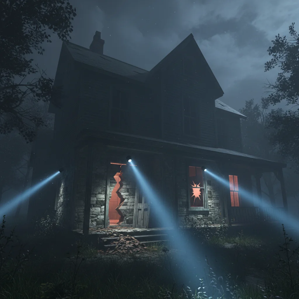 Home at night with glowing gaps highlighting rodent entry points.