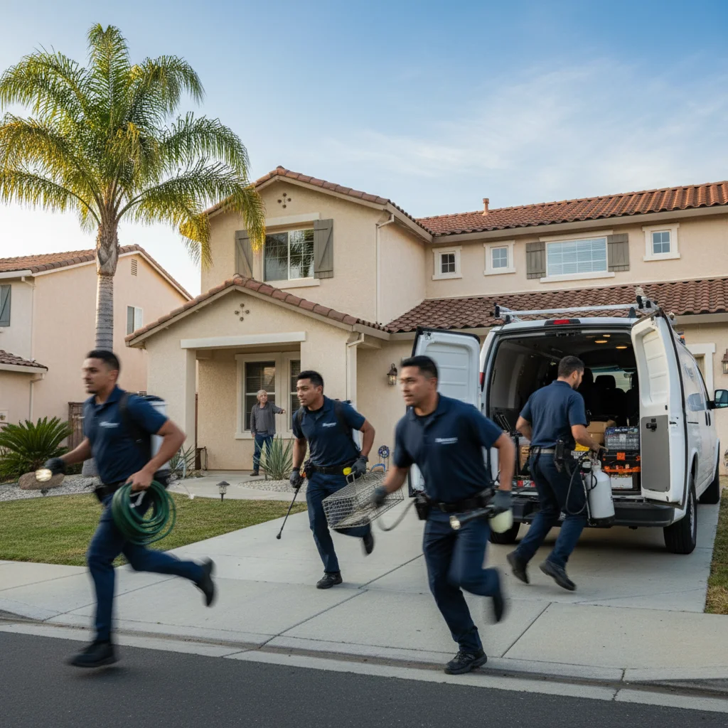 Technicians arriving quickly at a home in Tracy for pest control.