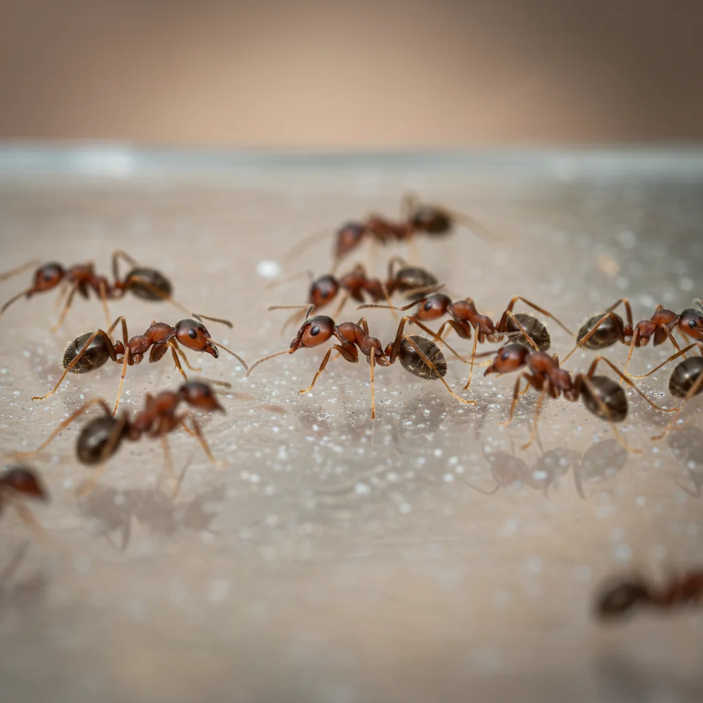 Argentine ants crossing a surface treated invisibly.