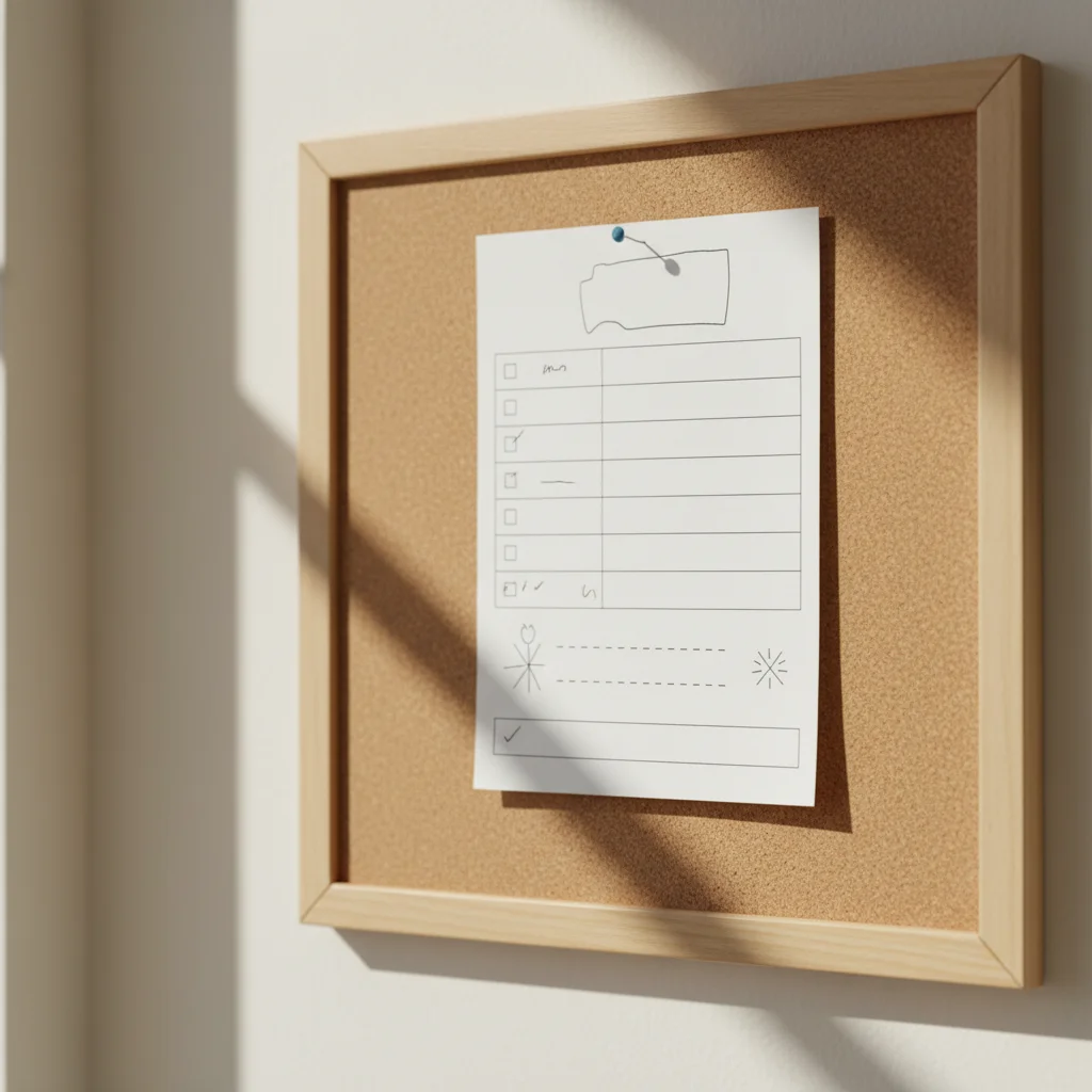 Checklist on corkboard for pest prevention tasks in February.