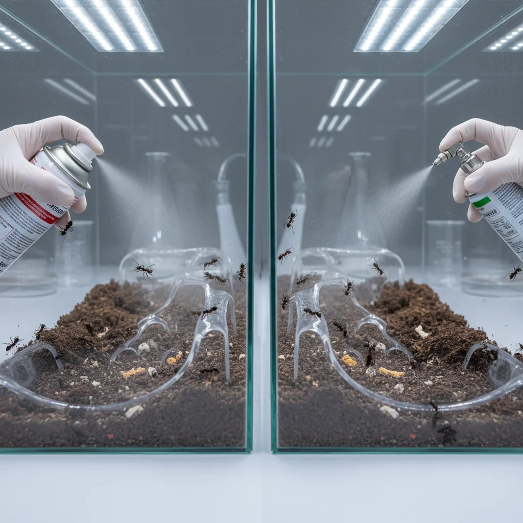 Side-by-side ant treatment comparison on different surfaces.