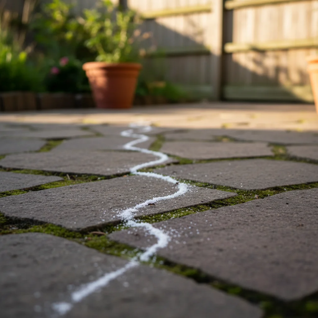 Minor ant trail less than two feet long in a garden.